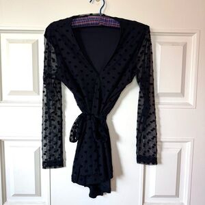 Black Velvet Polka Dot Sheer Wrap Top